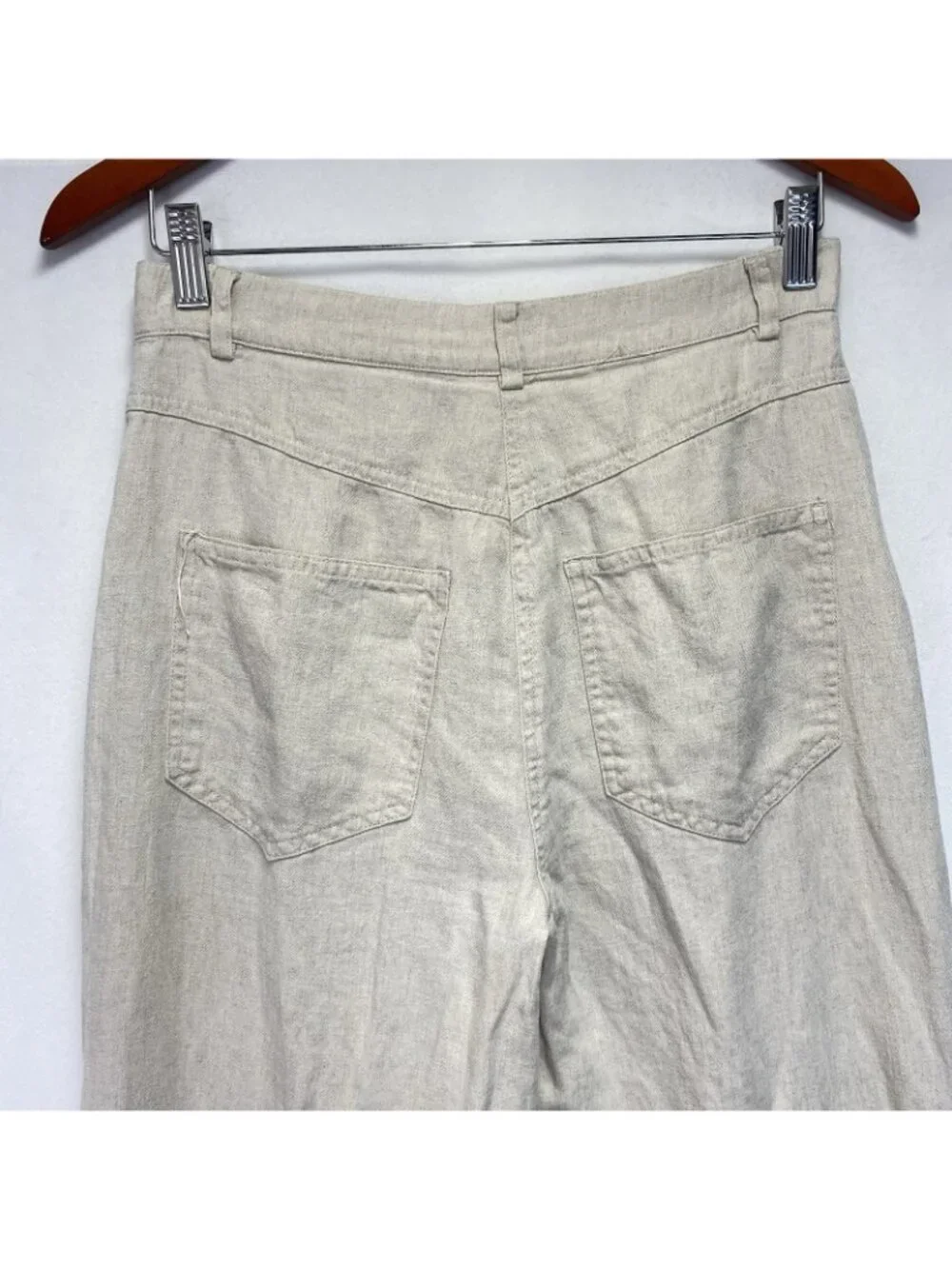 H&M Linen Blend High-Waited Wide Leg Trouser Pants Women Size 4 Light Beige